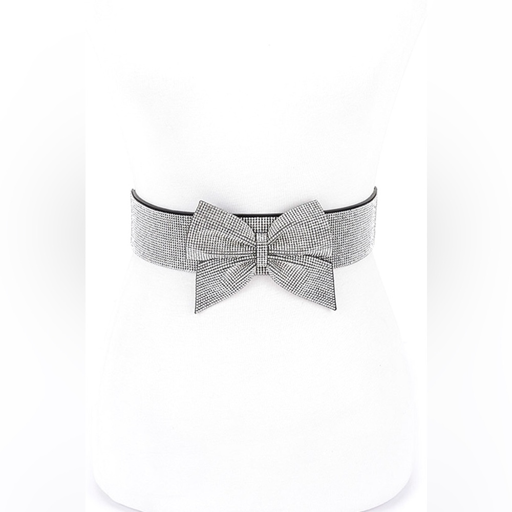 Plus Size Metallic Rhinestone Bow Tie Elastic Corset Statement Belt